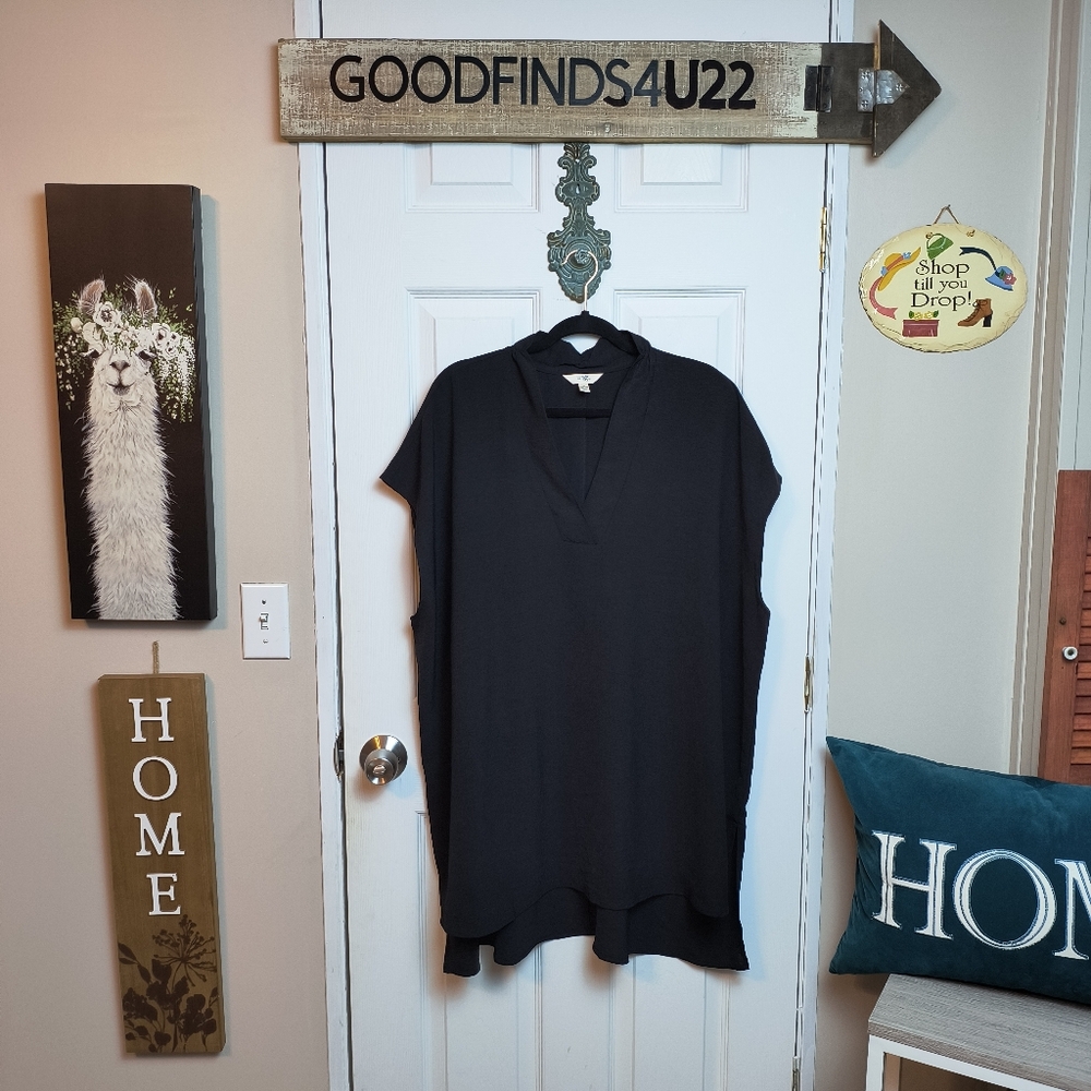 Terra & Sky Black Ruffle Vneck Sleeveless Lightweight Tunic Top 2X